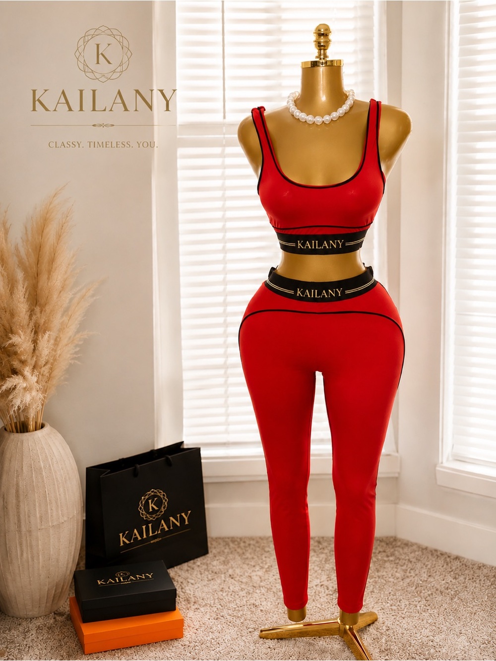 Kailany Women's Red Two-Piece Active Jumpsuit Set